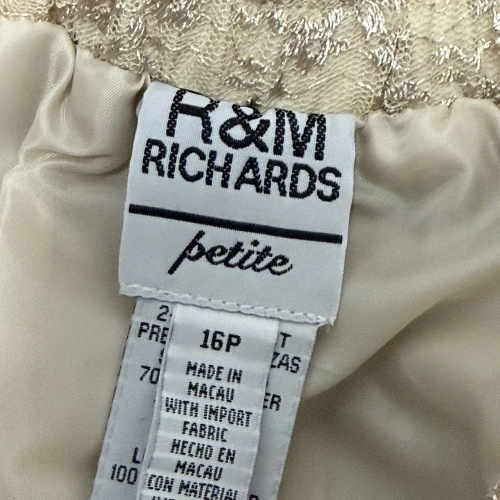 R&M Richards‎ Petite Champagne Gold Floral Lace Maxi Skirt Size 16P 13375